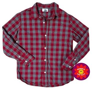 Old Navy L Red and Gray Plaid Kids Button Down Shirt